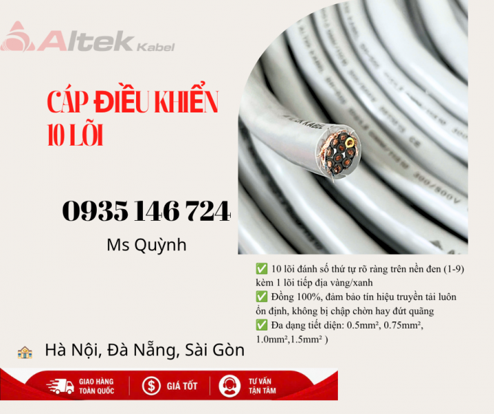 Cáp điều khiển 10 lõi Altek Kabel 10x0.5, 10x0.75. 10x1.5