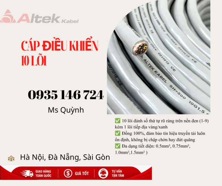 Cáp điều khiển 10 lõi Altek Kabel 10x0.5, 10x0.75. 10x1.5