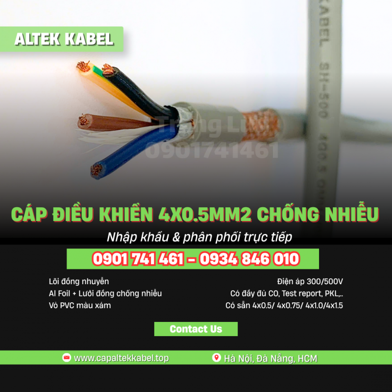Cáp Altek Kabel 4x0.5 chống nhiễu sẵn hàng Thanh Hóa, Nghệ An, Hà Tĩnh, Quảng Trị