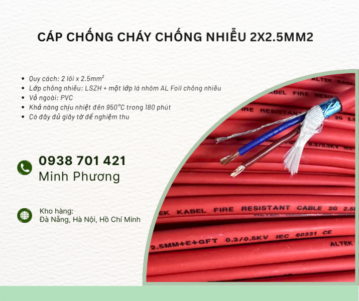 Cáp chống cháy chống nhiễu 2x2.5mm² – Giải pháp an toàn cho hệ thống PCCC