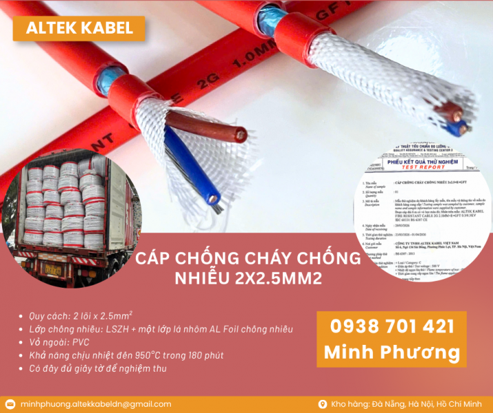 Cáp chống cháy chống nhiễu 2x2.5mm² – Giải pháp an toàn cho hệ thống PCCC