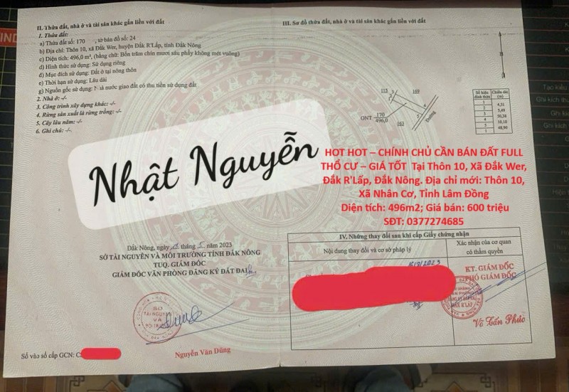 HOT HOT – CHÍNH CHỦ CẦN BÁN ĐẤT FULL THỔ CƯ – GIÁ TỐT  Tại Thôn 10, Xã Đắk Wer, Đắk R'Lấp, Đắk Nông