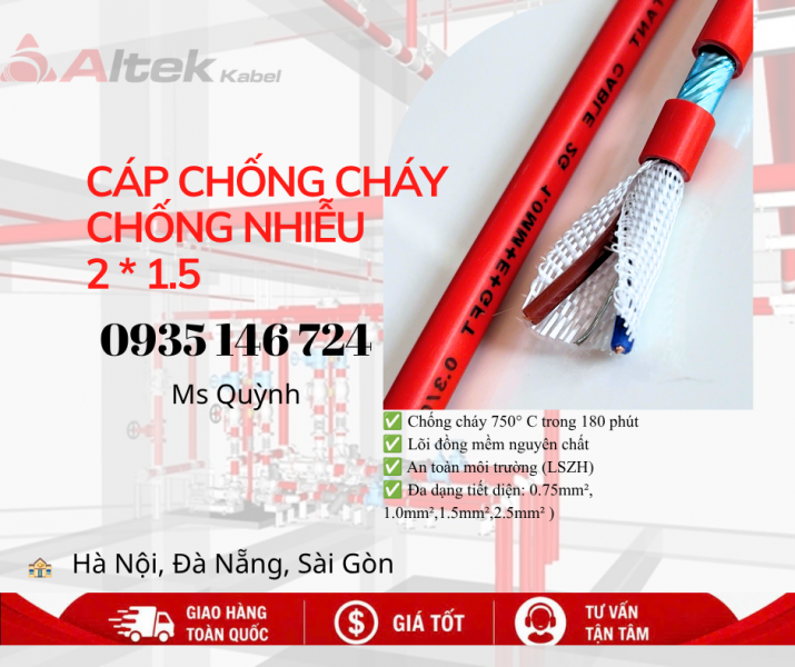  Cáp chống cháy chống nhiễu Altek Kabel 2x1.5 180 phút