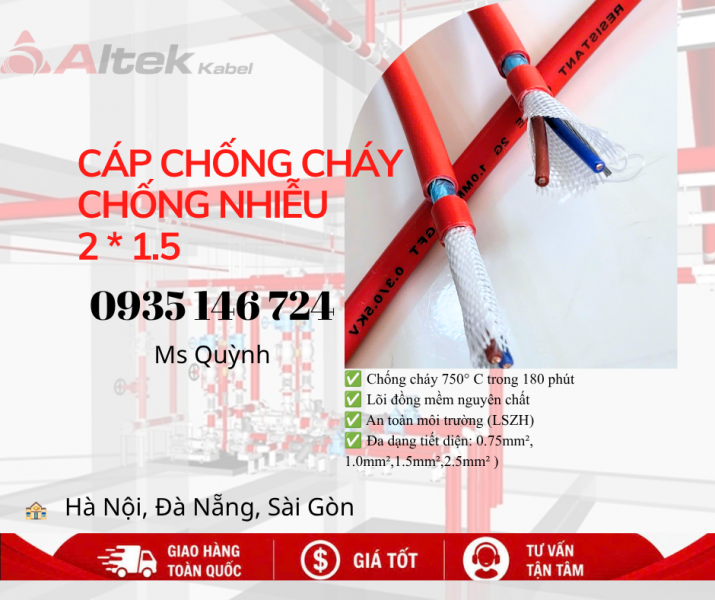  Cáp chống cháy chống nhiễu Altek Kabel 2x1.5 180 phút