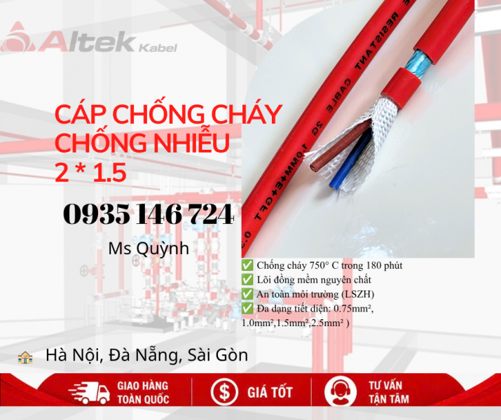  Cáp chống cháy chống nhiễu Altek Kabel 2x1.5 180 phút
