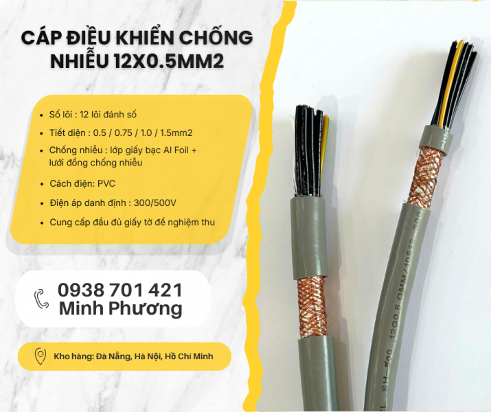 Cáp điều khiển 12x0.5mm2 chống nhiễu chính hãng, giá tốt Đà Nẵng, Huế, Gia Lai