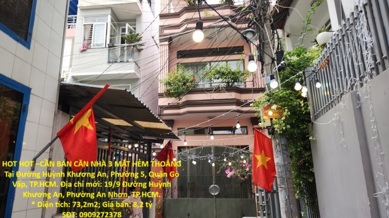 HOT HOT –CẦN BÁN CĂN NHÀ 3 MẶT HẺM THOÁNG Tại Đường Huỳnh Khương An, Phường 5, Quận Gò Vấp, TP.HCM