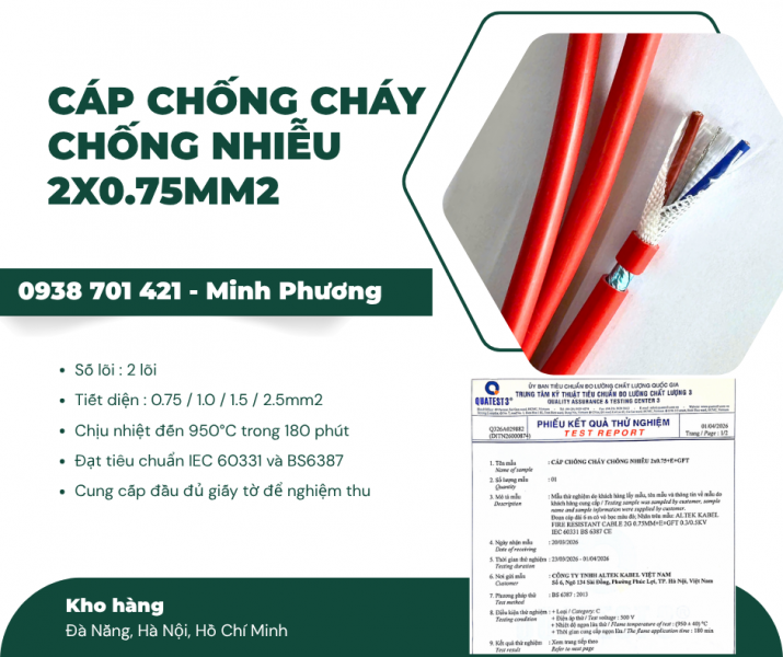 Cáp chống cháy chống nhiễu 2x0.75mm² – Lựa chọn an toàn cho hệ thống PCCC Huế
