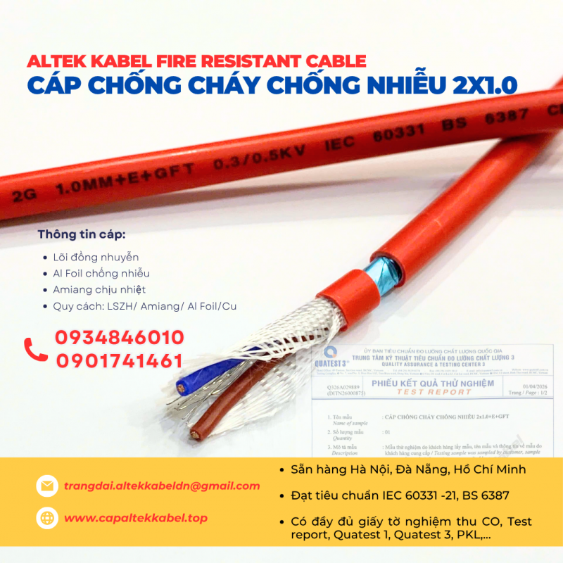 Phân phối cáp chống cháy chống nhiễu 2x1.0 Altek kabel tại Bình Định, Phú Yên, Quảng Ngãi
