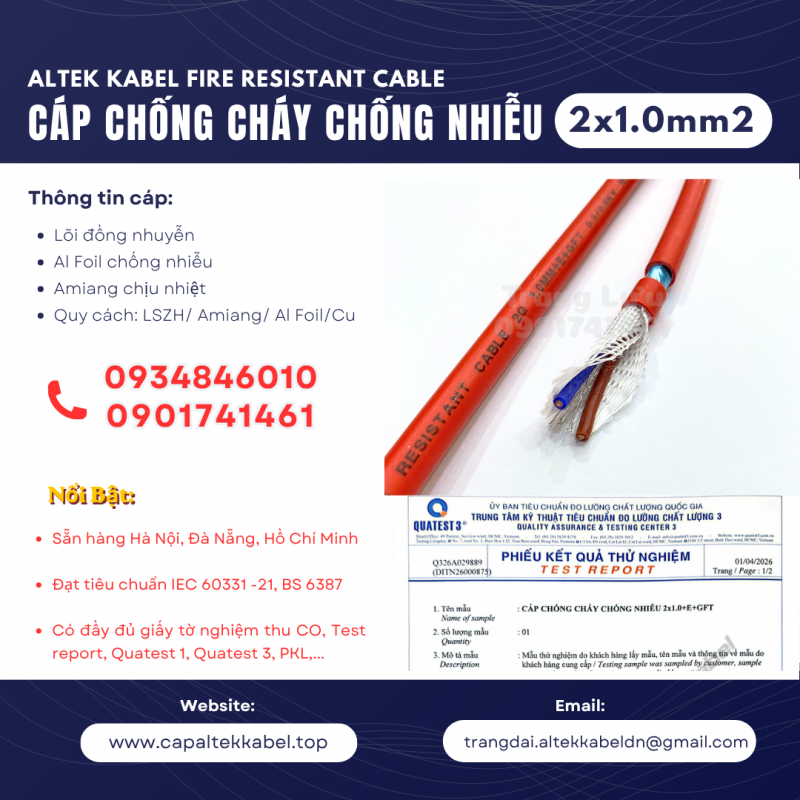 Phân phối cáp chống cháy chống nhiễu 2x1.0 Altek kabel tại Bình Định, Phú Yên, Quảng Ngãi