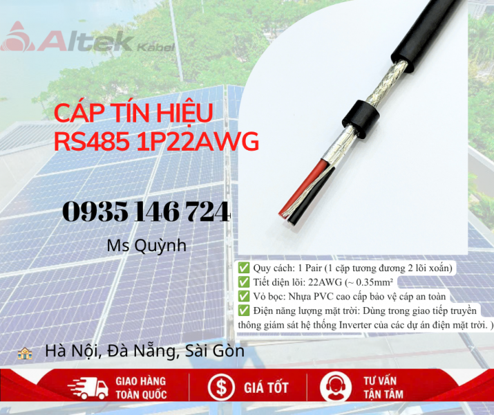 Cáp tín hiệu RS485 1 Pair 22AWG Altek Kabel dùng cho hệ thống solar
