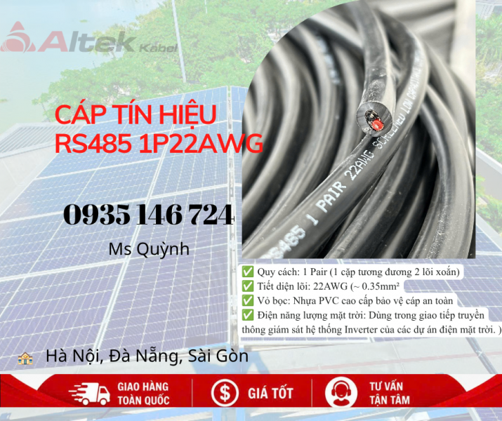 Cáp tín hiệu RS485 1 Pair 22AWG Altek Kabel dùng cho hệ thống solar