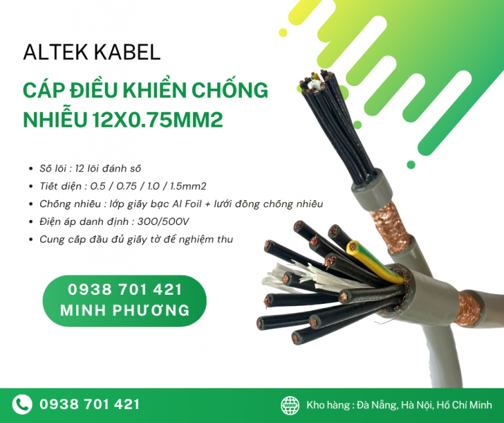 Cáp điều khiển 12 lõi chống nhiễu giá tốt Bình Định, Phú Yên, Khánh Hòa, Huế