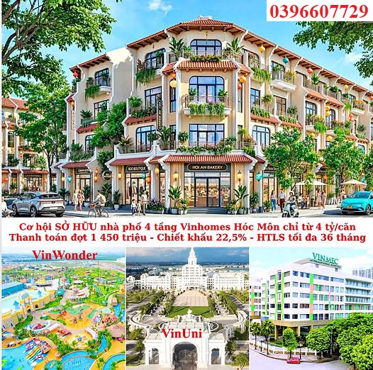 #VINHOMES38: CHIẾT KHẤU 22,5% MUA NHÀ PHỐ 5X15M TỔNG 4 TỶ - VỐN 1,4 TỶ, VAY 70% MIỄN LÃI 36 THÁNG!