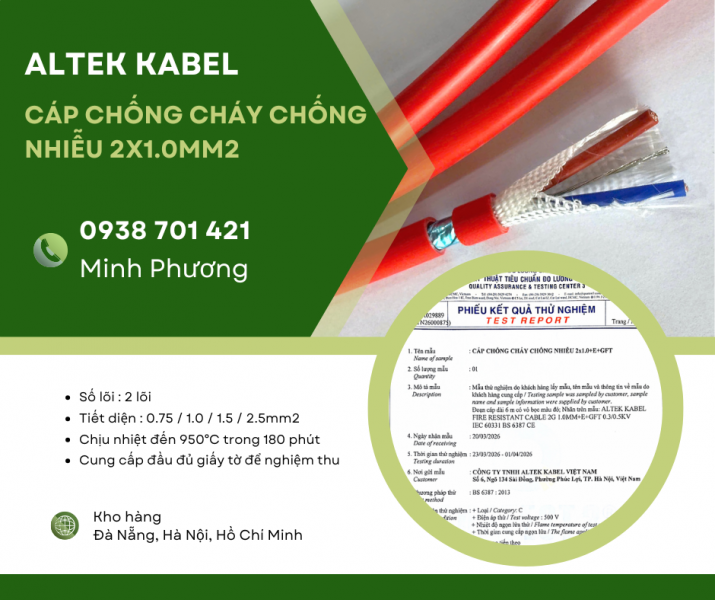 Báo giá cáp chống cháy chống nhiễu 2x1.0mm2 mới nhất Đà Nẵng, Quy Nhơn, Tuy Hòa