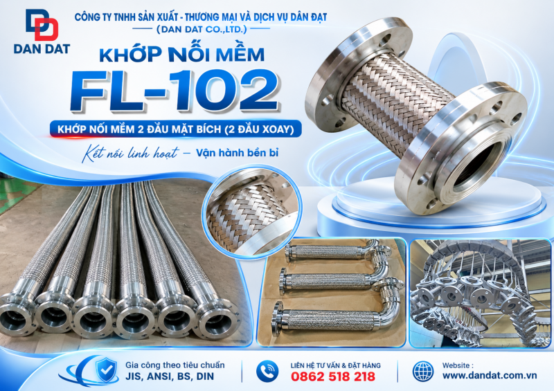 Khớp nối mềm (ống+lưới) inox 304, khớp nối mềm model FL100/FL102 , khớp nối mềm inox nối bích