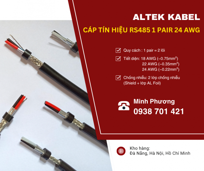 Cáp tín hiệu RS485 1 Pair 24AWG – Truyền tín hiệu ổn định Đà Nẵng, Huế, Bình Định