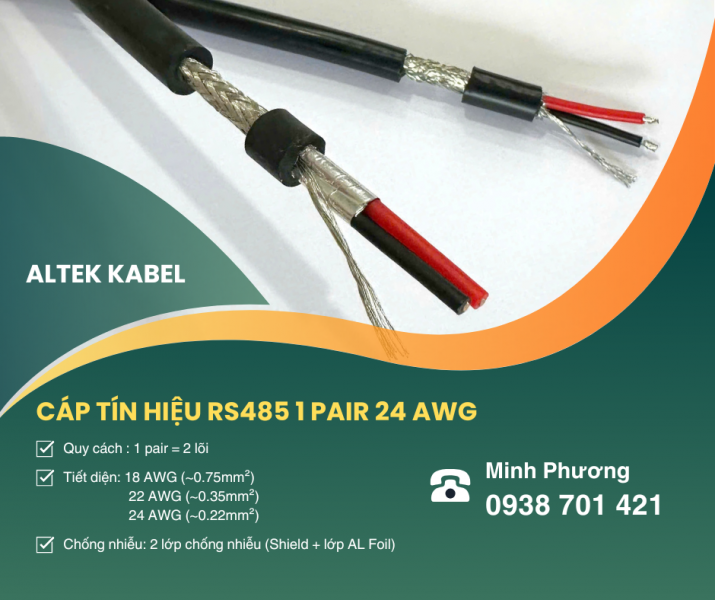 Cáp tín hiệu RS485 1 Pair 24AWG – Truyền tín hiệu ổn định Đà Nẵng, Huế, Bình Định