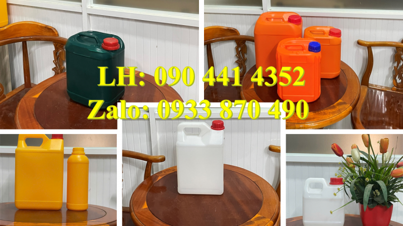 Gía can nhựa 500ml, can nhựa 1 lít vuông, can nhựa đựng 2 lít hóa chất có màu 