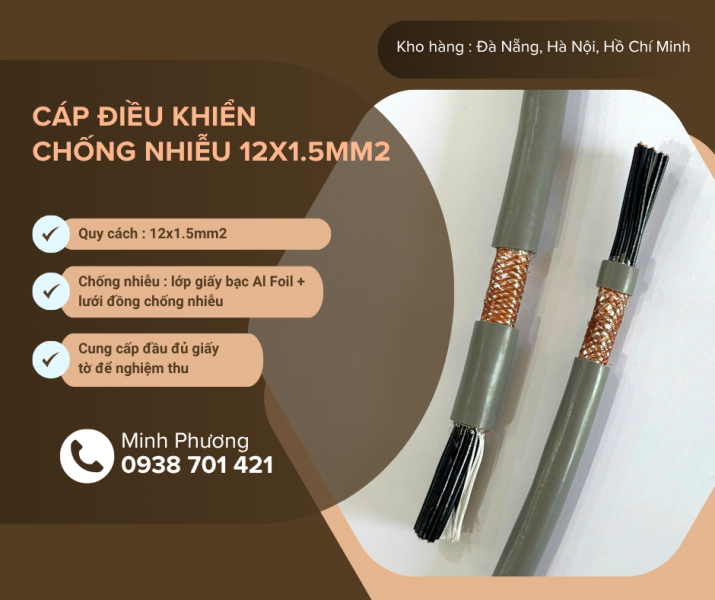 Cáp điều khiển chống nhiễu 12x1.5mm² chính hãng – Sẵn kho Đà Nẵng, Hồ Chí Minh