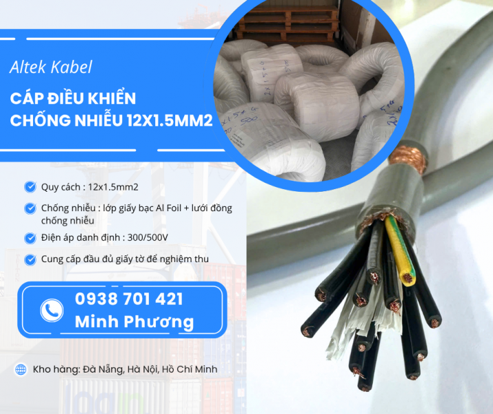 Cáp điều khiển chống nhiễu 12x1.5mm² chính hãng – Sẵn kho Đà Nẵng, Hồ Chí Minh