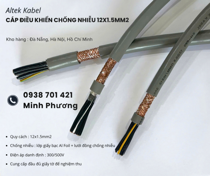Cáp điều khiển chống nhiễu 12x1.5mm² chính hãng – Sẵn kho Đà Nẵng, Hồ Chí Minh