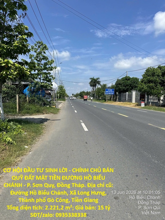 CƠ HỘI ĐẦU TƯ SINH LỜI - CHÍNH CHỦ BÁN QUỸ ĐẤT MẶT TIỀN ĐƯỜNG HỒ BIỂU CHÁNH - P. Sơn Quy, Đồng Tháp