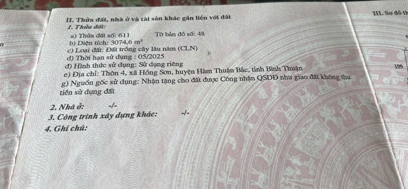 HOT HOT – CHÍNH CHỦ CẦN BÁN 2 LÔ ĐẤT LIỀN KỀ TẠI X. Hồng Sơn, H. Hàm Thuận Bắc, T. Bình Thuận