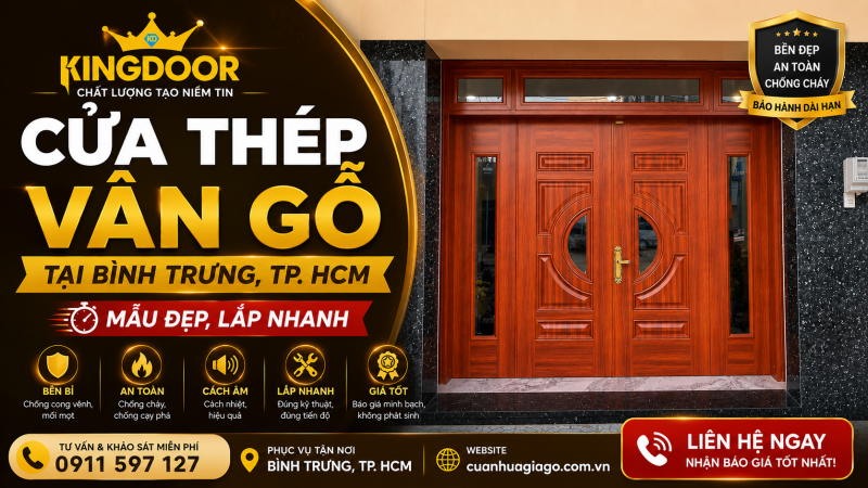 Cửa Thép Vân Gỗ Tại Bình Trưng, TP. HCM | Mẫu Đẹp, Lắp Nhanh