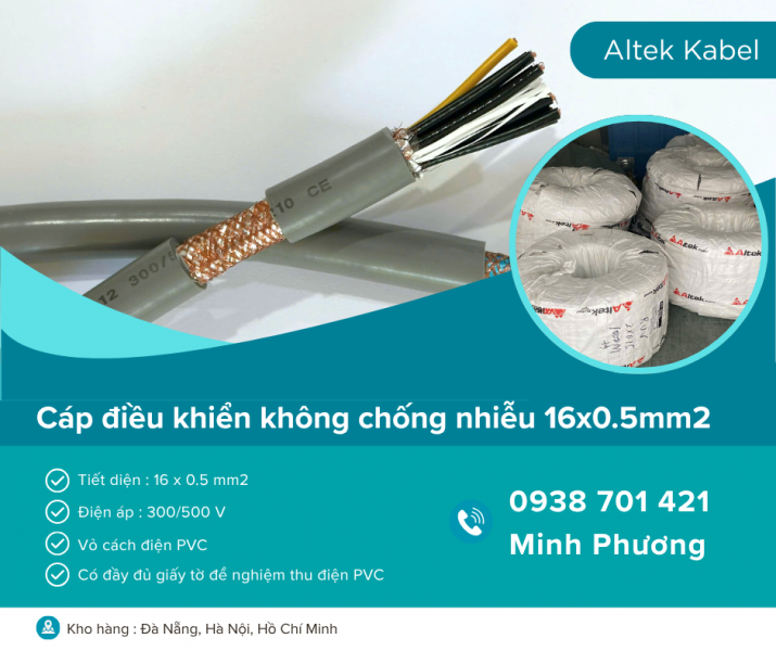 Cáp điều khiển không chống nhiễu 16x0.5mm2 hàng sẵn kho Đà Nẵng, Hà Nội, HCM