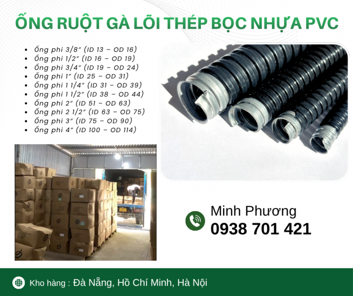 Ống ruột gà lõi thép bọc nhựa PVC – Bảo vệ dây cáp an toàn, bền bỉ Đà Nẵng, Phú Yên