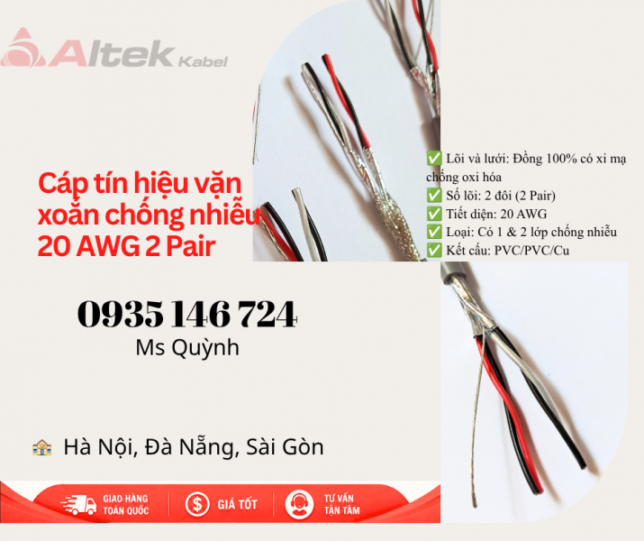 Cáp tín hiệu vặn xoắn chống nhiễu 20 AWG 2 Pair Altek Kabel