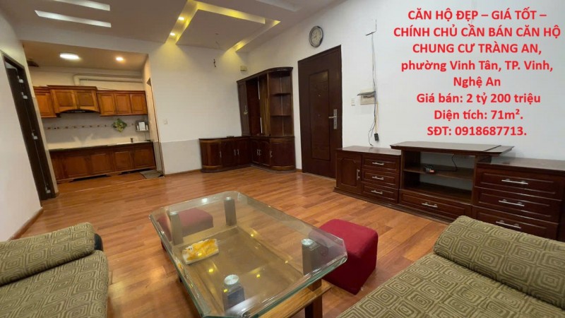 CĂN HỘ ĐẸP – GIÁ TỐT –CHÍNH CHỦ CẦN BÁN CĂN HỘ CHUNG CƯ TRÀNG AN, phường Vinh Tân, TP. Vinh, Nghệ An