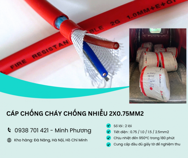 Cáp chống cháy chống nhiễu 2x0.75mm² – Truyền tín hiệu ổn định Thanh Hóa, Bắc Ninh