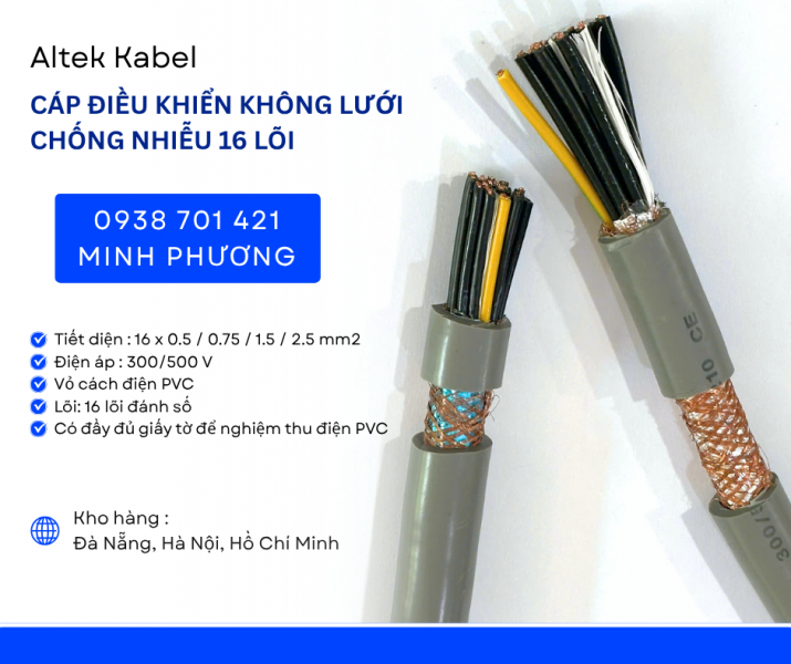 Cáp điều khiển không chống nhiễu 16x0.75mm² chính hãng Altek Kabel Đà Nẵng, Huế
