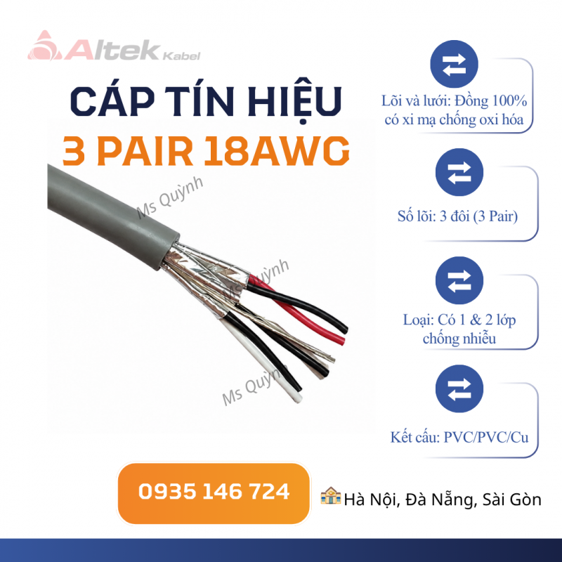 Cáp tín hiệu vặn xoắn 3 Pair 18AWG Altek Kabel 