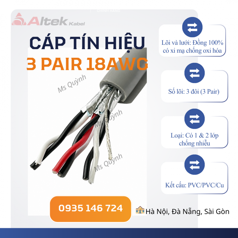 Cáp tín hiệu vặn xoắn 3 Pair 18AWG Altek Kabel 