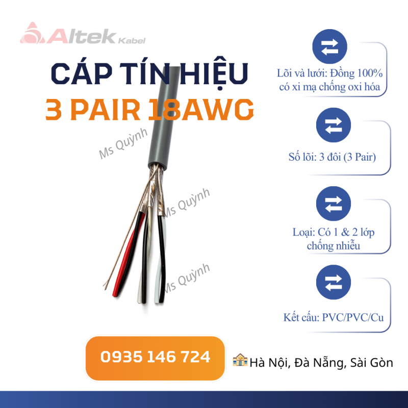 Cáp tín hiệu vặn xoắn 3 Pair 18AWG Altek Kabel 