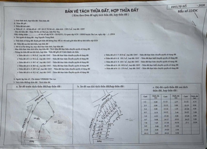 HOT HOT – CHÍNH CHỦ CẦN BÁN 11 LÔ ĐẤT TẠI Thôn Tử Nê, xã Tân Lạc, tỉnh Phú Thọ.