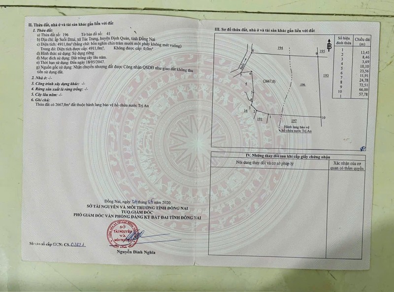 ĐẤT ĐẸP - ĐẦU TƯ SINH LỜI - Chính Chủ Cần Bán Lô Đất Tại Xã Túc Trưng, Định Quán, Đồng Nai