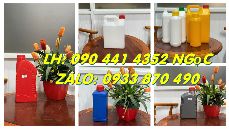 Bình nhựa 0.5 lít vuông, can nhựa 1 lít tròn, vỏ can nhựa 2 lít đựng hóa chất loãng 