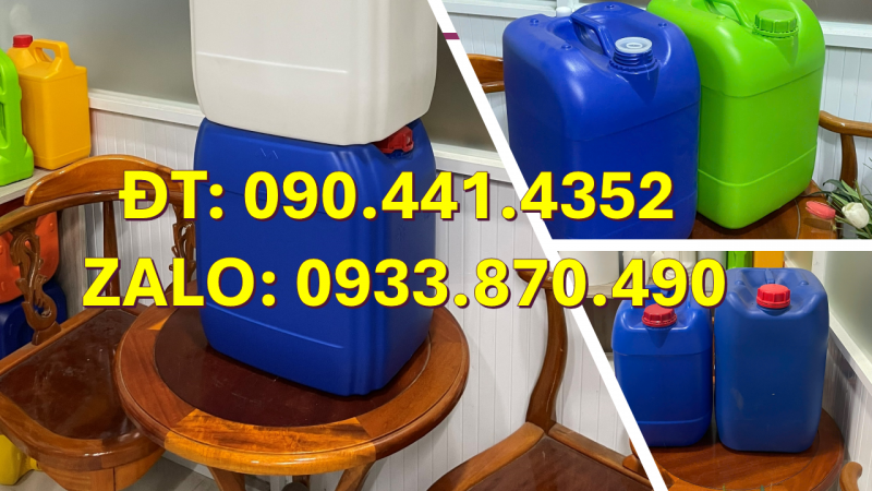 Can nhựa 30 lít đựng thủy ngân, can nhựa 25 lít đựng bazơ, can nhựa 20 lít đựng chất tách 