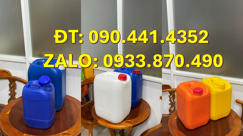 Can nhựa 30 lít đựng thủy ngân, can nhựa 25 lít đựng bazơ, can nhựa 20 lít đựng chất tách 