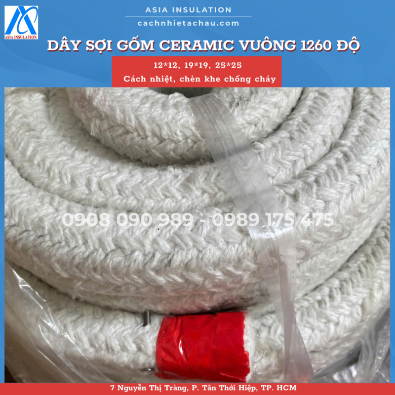 Dây sợi gốm Ceramic cách nhiệt, chống cháy 1260 độ C