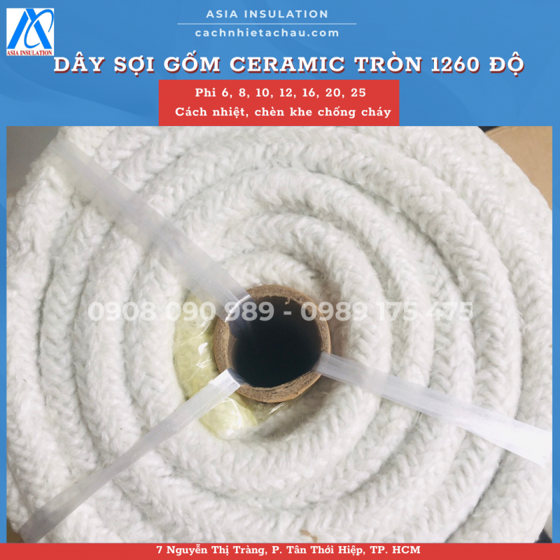 Dây sợi gốm Ceramic cách nhiệt, chống cháy 1260 độ C