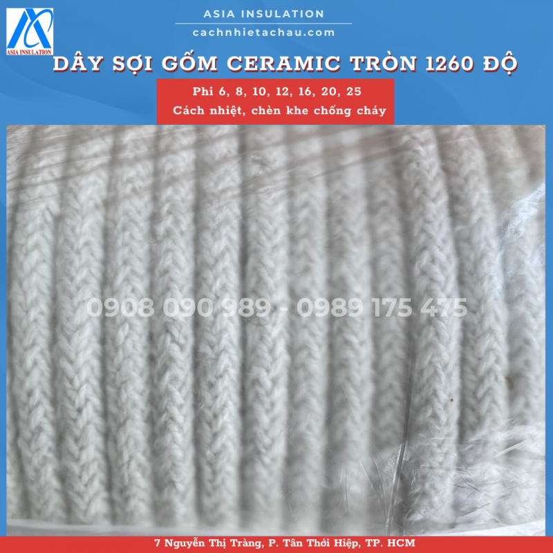 Dây sợi gốm Ceramic cách nhiệt, chống cháy 1260 độ C