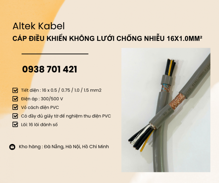 Cáp điều khiển không lưới chống nhiễu 16x1.0mm² – Hàng sẵn kho Đà Nẵng, HN, HCM