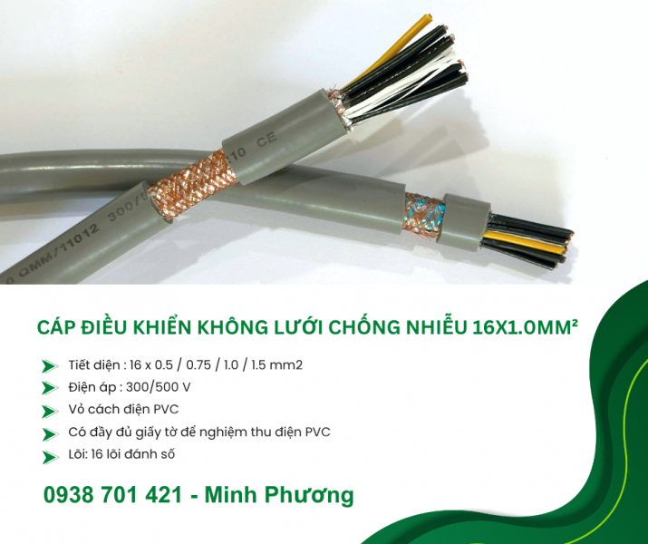 Cáp điều khiển không lưới chống nhiễu 16x1.0mm² – Hàng sẵn kho Đà Nẵng, HN, HCM