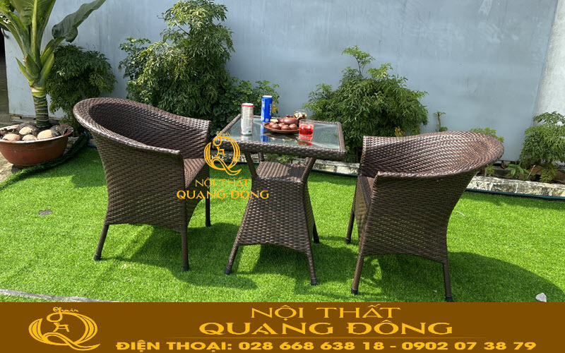 Bàn ghế Cafe mây nhựa QD- 074