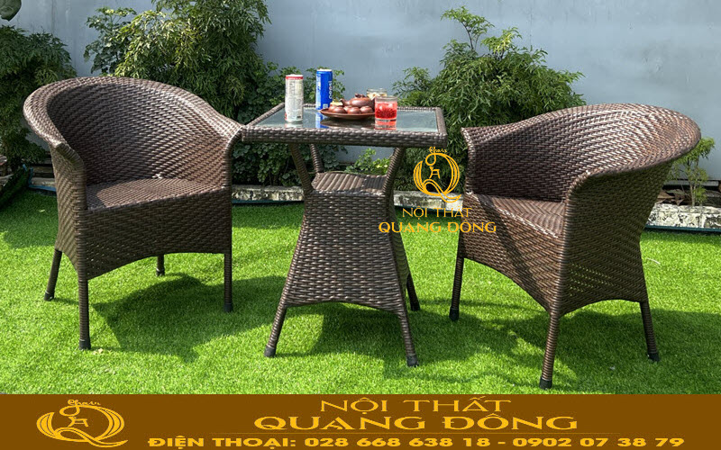 Bàn ghế Cafe mây nhựa QD- 074
